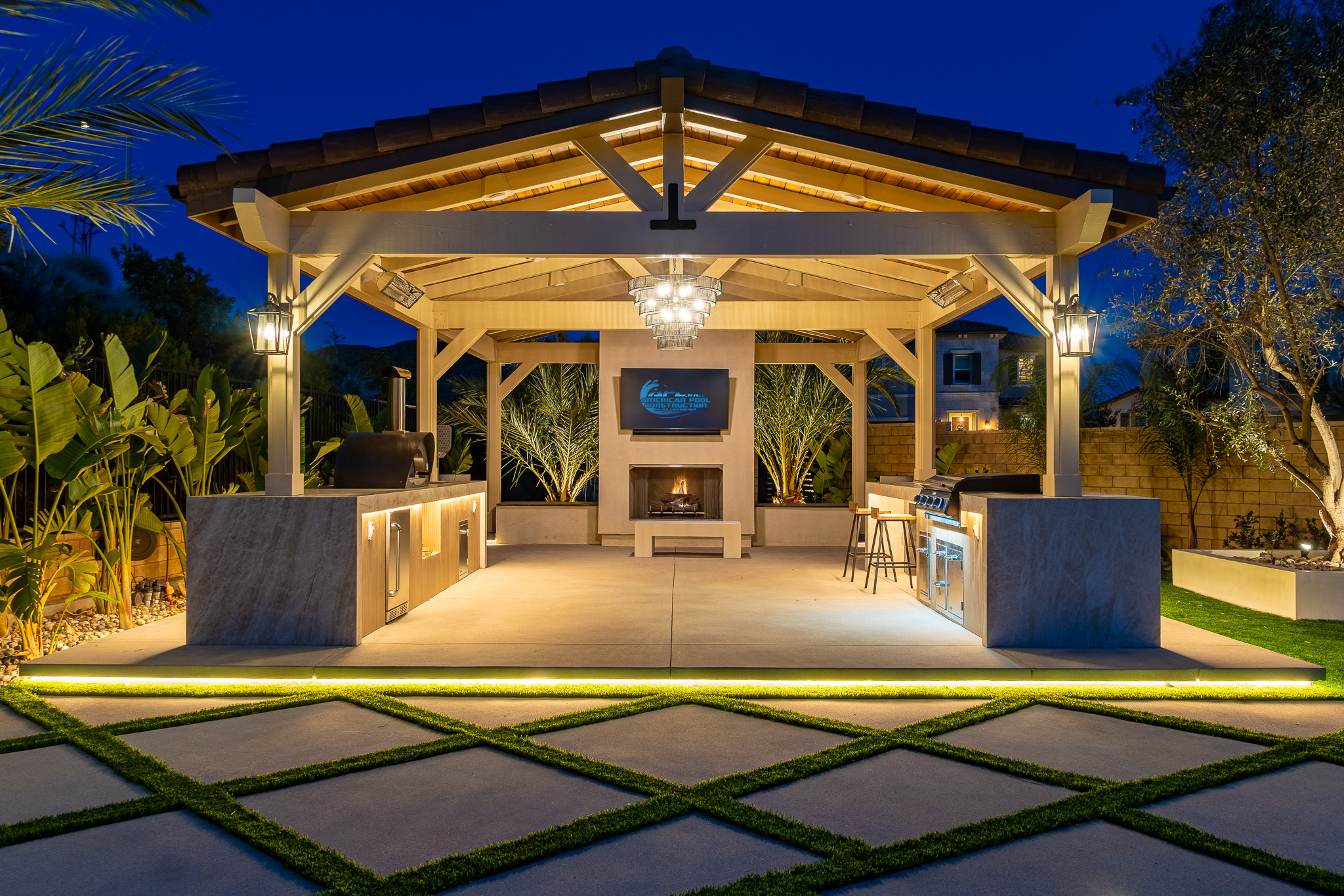Outdoor pavilion with kitchen